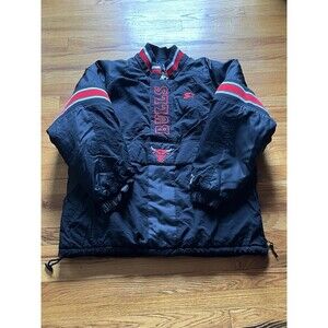 VTG Chicago Bulls 90s STARTER Puffer 1/2 Zip Breakaway Jacket LARGE NBA No Hood
